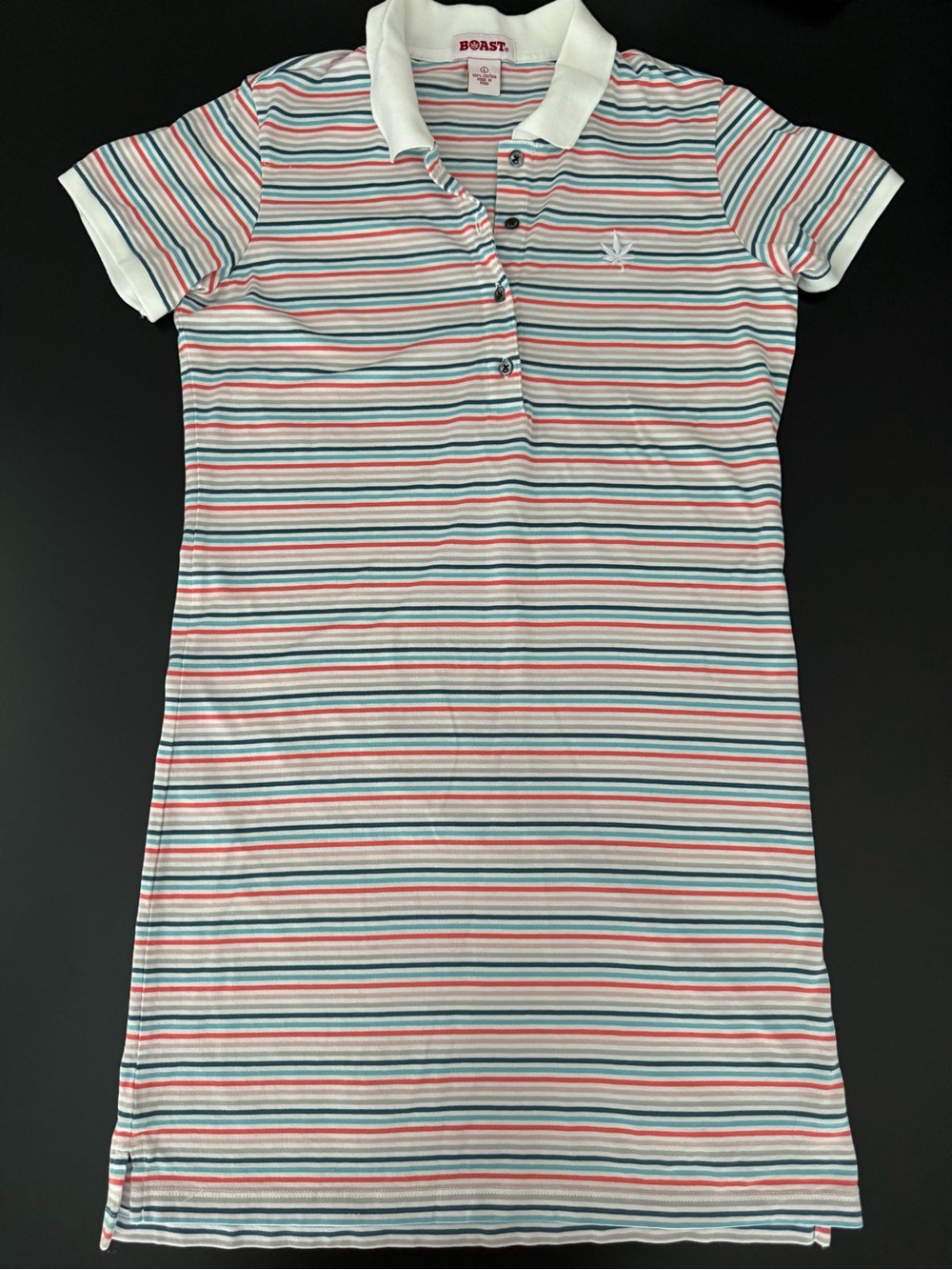 BOAST Women’s Large Striped Polo Dress 100% Cotton Short Sleeve White Collar